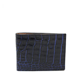 Portafoglio da uomo in pelle blu stampa cocco con spazio per banconote, 8 carte di credito, documenti, prodotto da Pianigiani Bags.